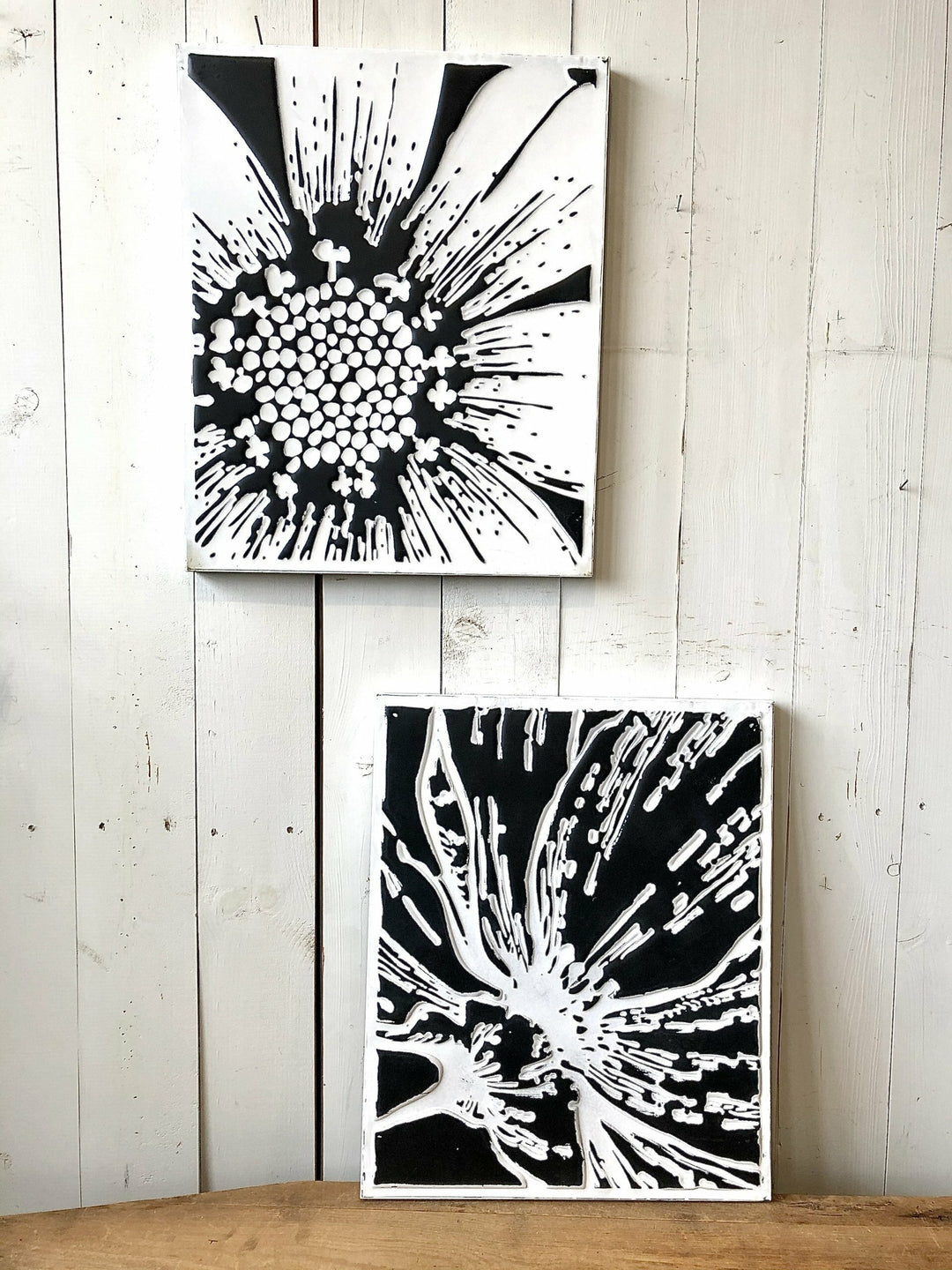 Embossed Black and White Metal Floral Wall Art - 4 Variations
