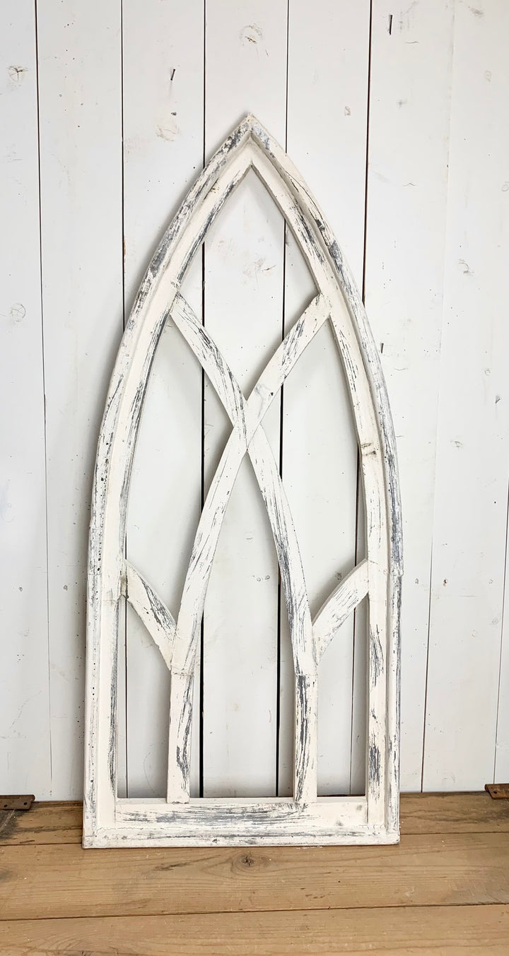 Large White Distressed Pointed Church Window
