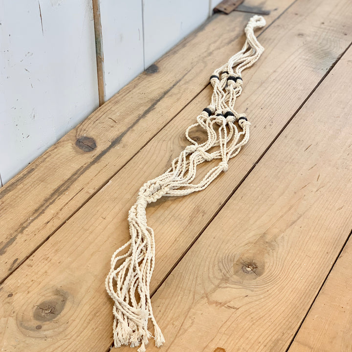 Ivory Macramé Hanger with 2 Tiers of Black Beads