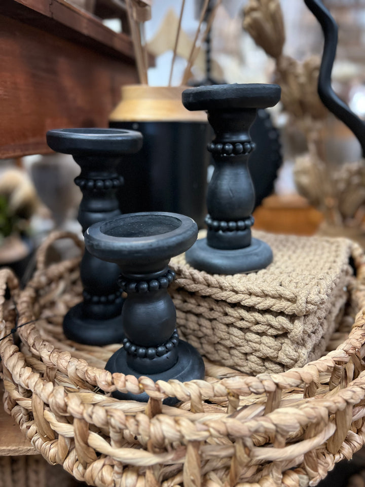 Black Beaded Candle Holders