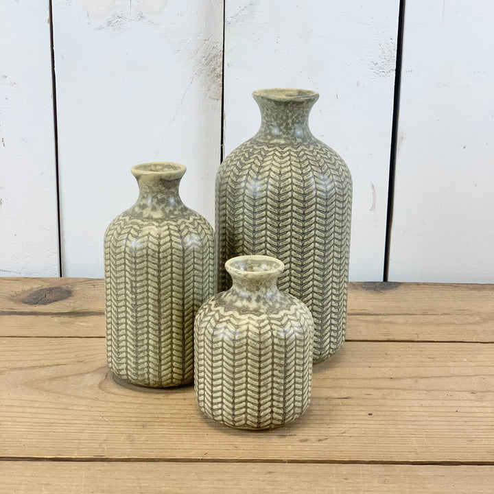 Olive Green Patterned Bottles