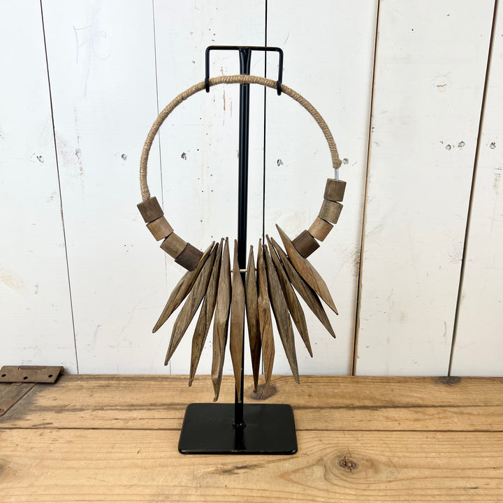 Recycled Wood Necklaces on Iron Stands