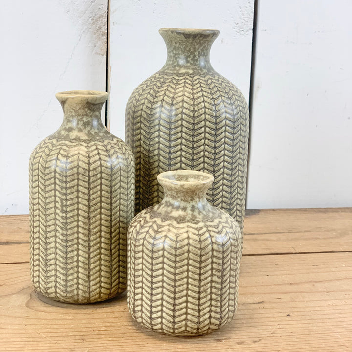Olive Green Patterned Bottles