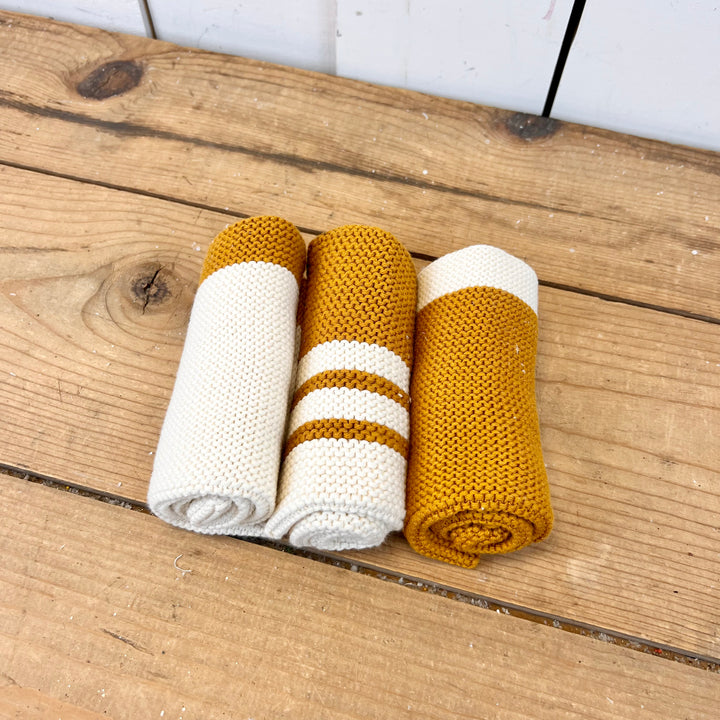 Cotton Dish Cloths/Wash Cloths Mustard and Cream
