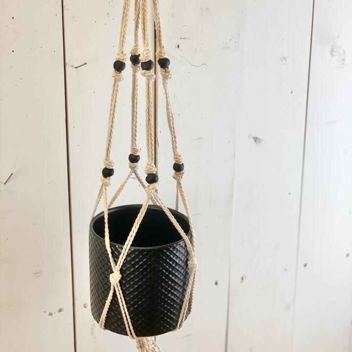 Ivory Macramé Hanger with 2 Tiers of Black Beads