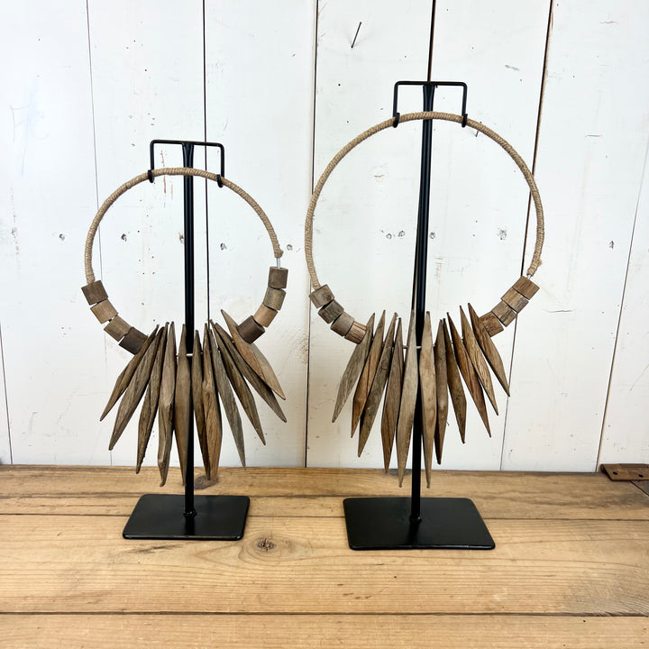 Recycled Wood Necklaces on Iron Stands