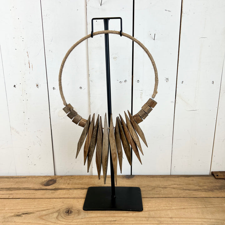 Recycled Wood Necklaces on Iron Stands