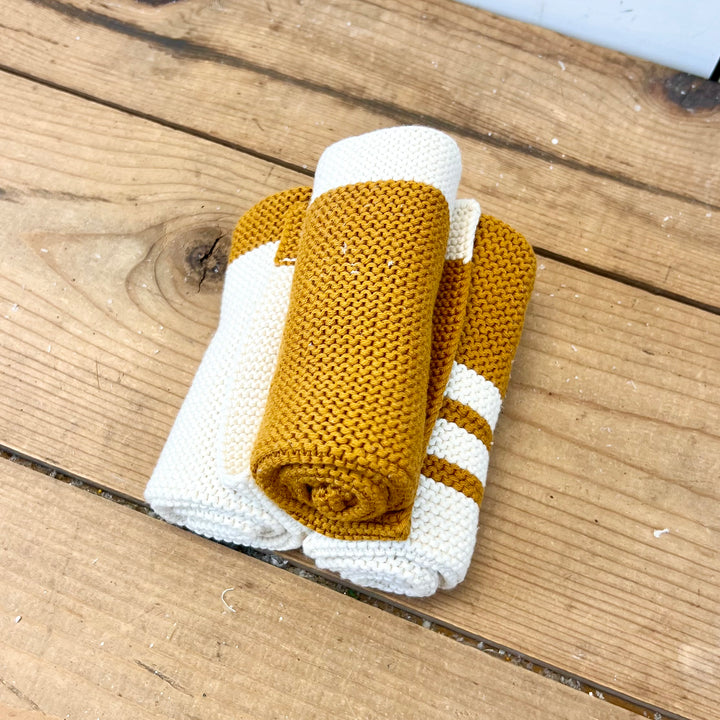 Cotton Dish Cloths/Wash Cloths Mustard and Cream