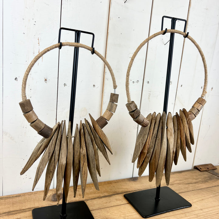 Recycled Wood Necklaces on Iron Stands