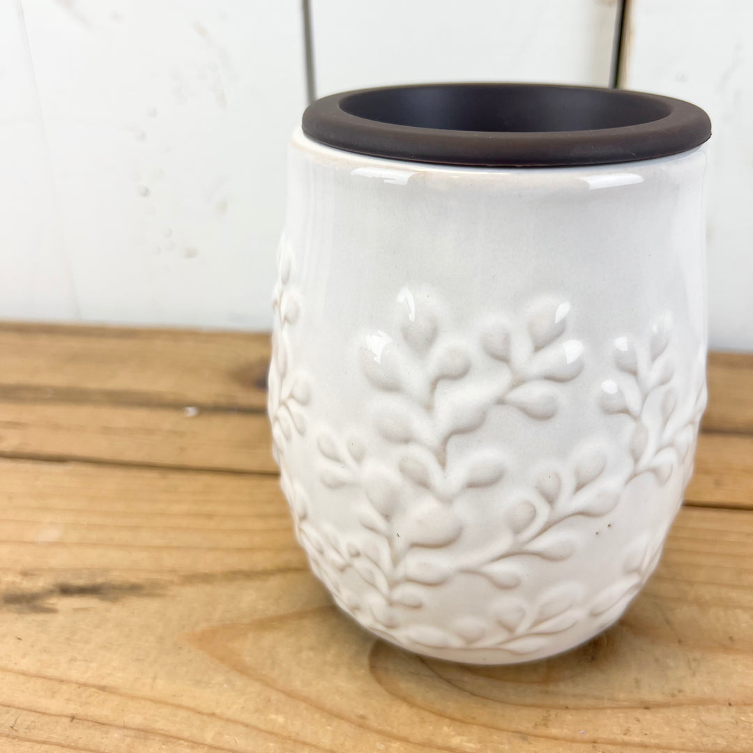 White Floral Flip Dish Wax Warmer