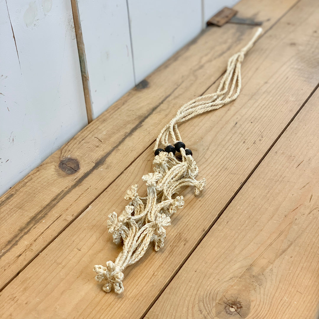 Ivory Flower Plant Hanger with Black Beads