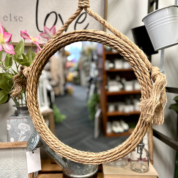 Round Mirror with Rope and Handle