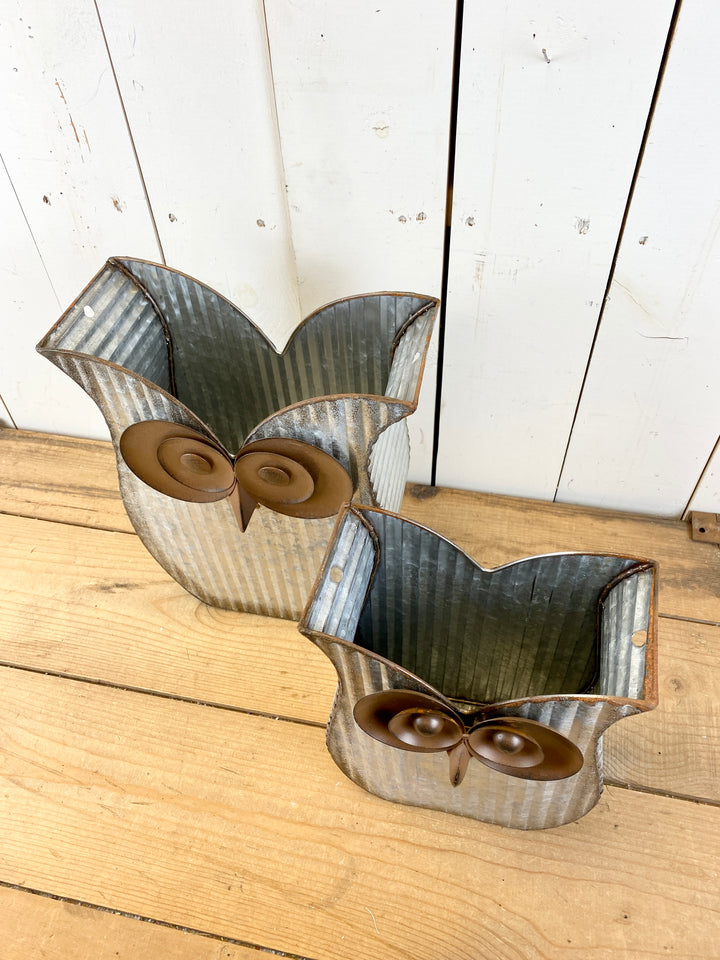 Galvanized Owl Planter