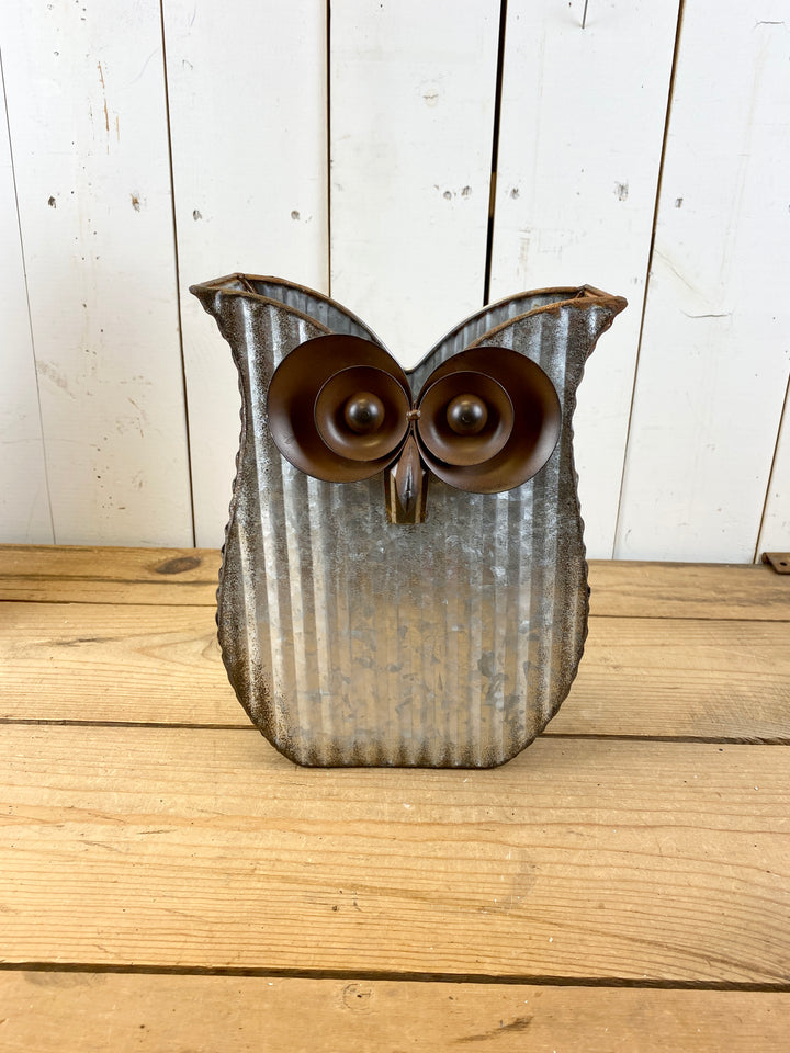 Galvanized Owl Planter