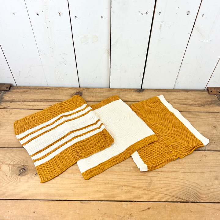 Cotton Dish Cloths/Wash Cloths Mustard and Cream