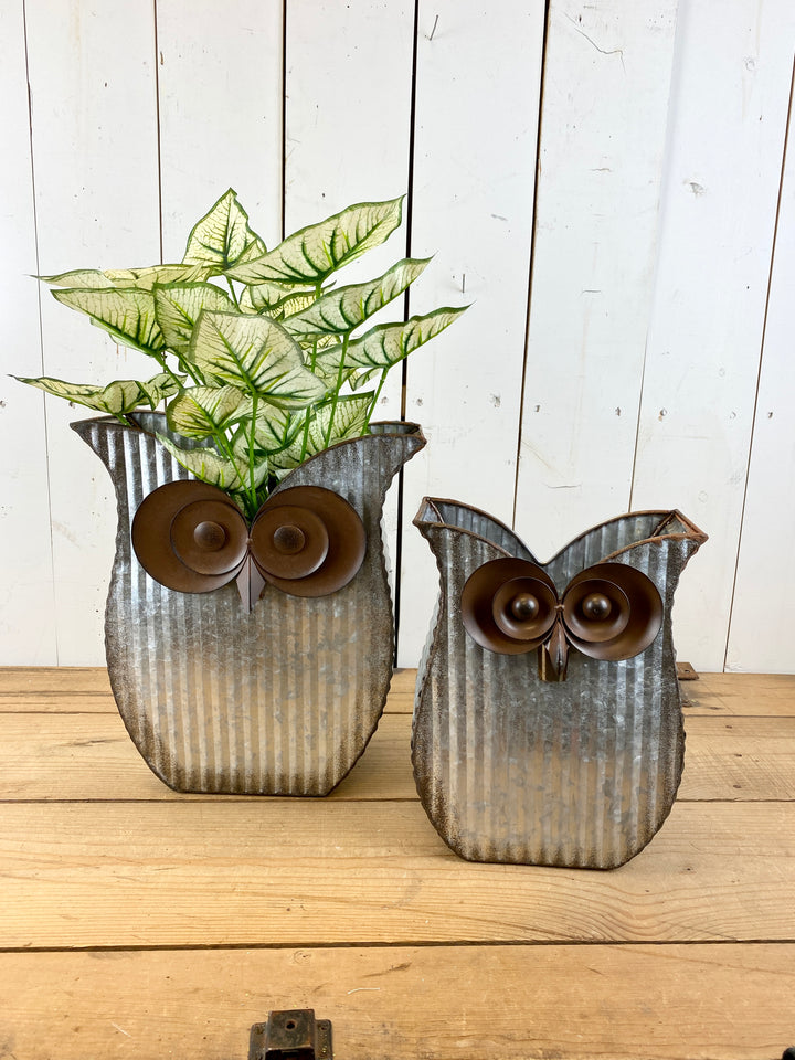 Galvanized Owl Planter