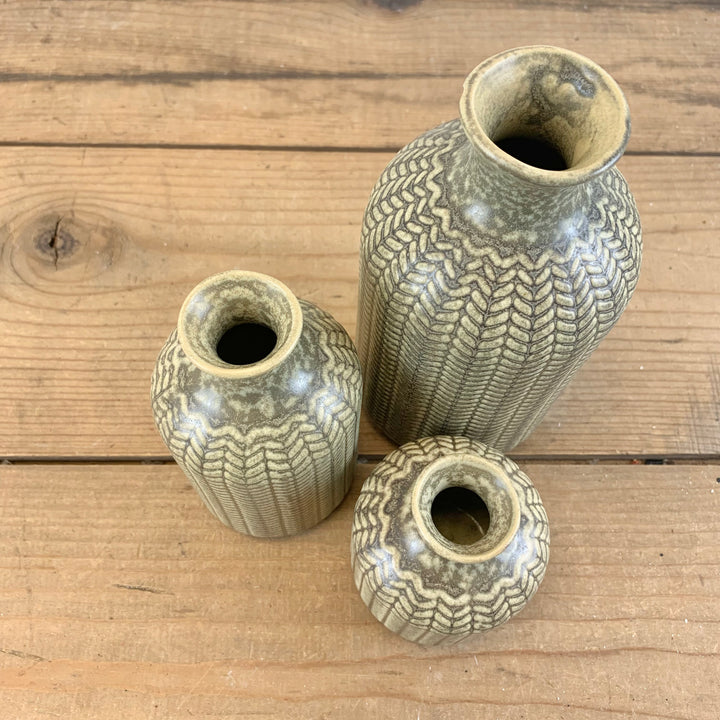 Olive Green Patterned Bottles