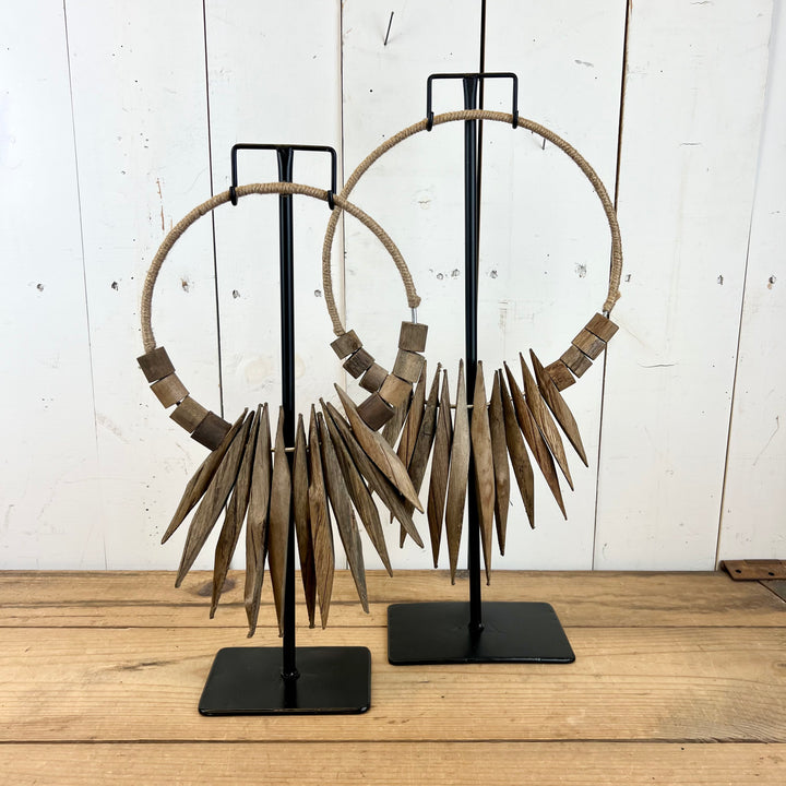 Recycled Wood Necklaces on Iron Stands