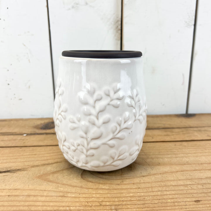 White Floral Flip Dish Wax Warmer