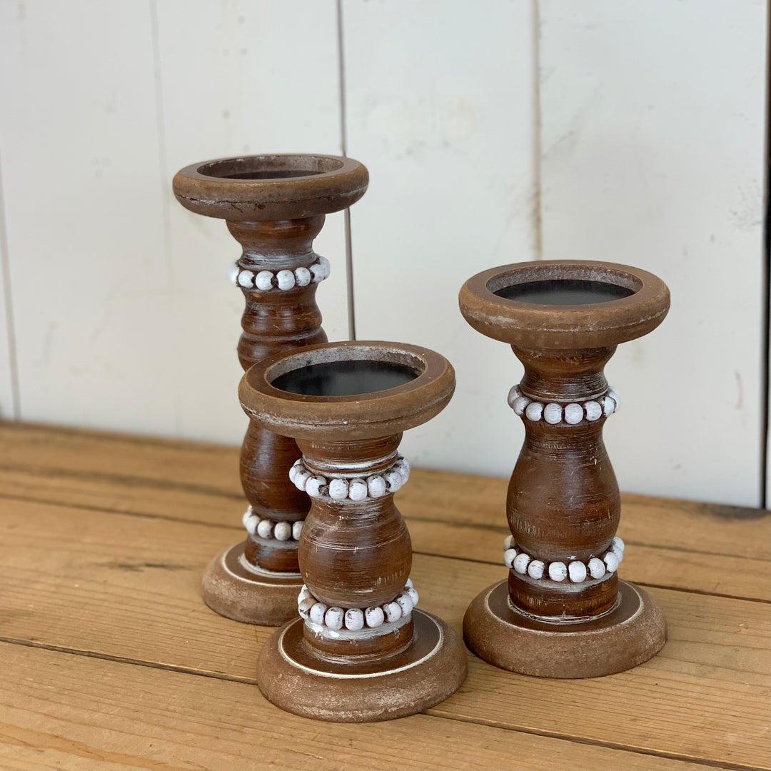 Brown Beaded Candle Holders