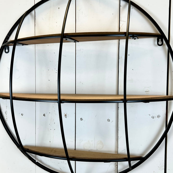Black Metal Wall Shelf with Wood Shelves