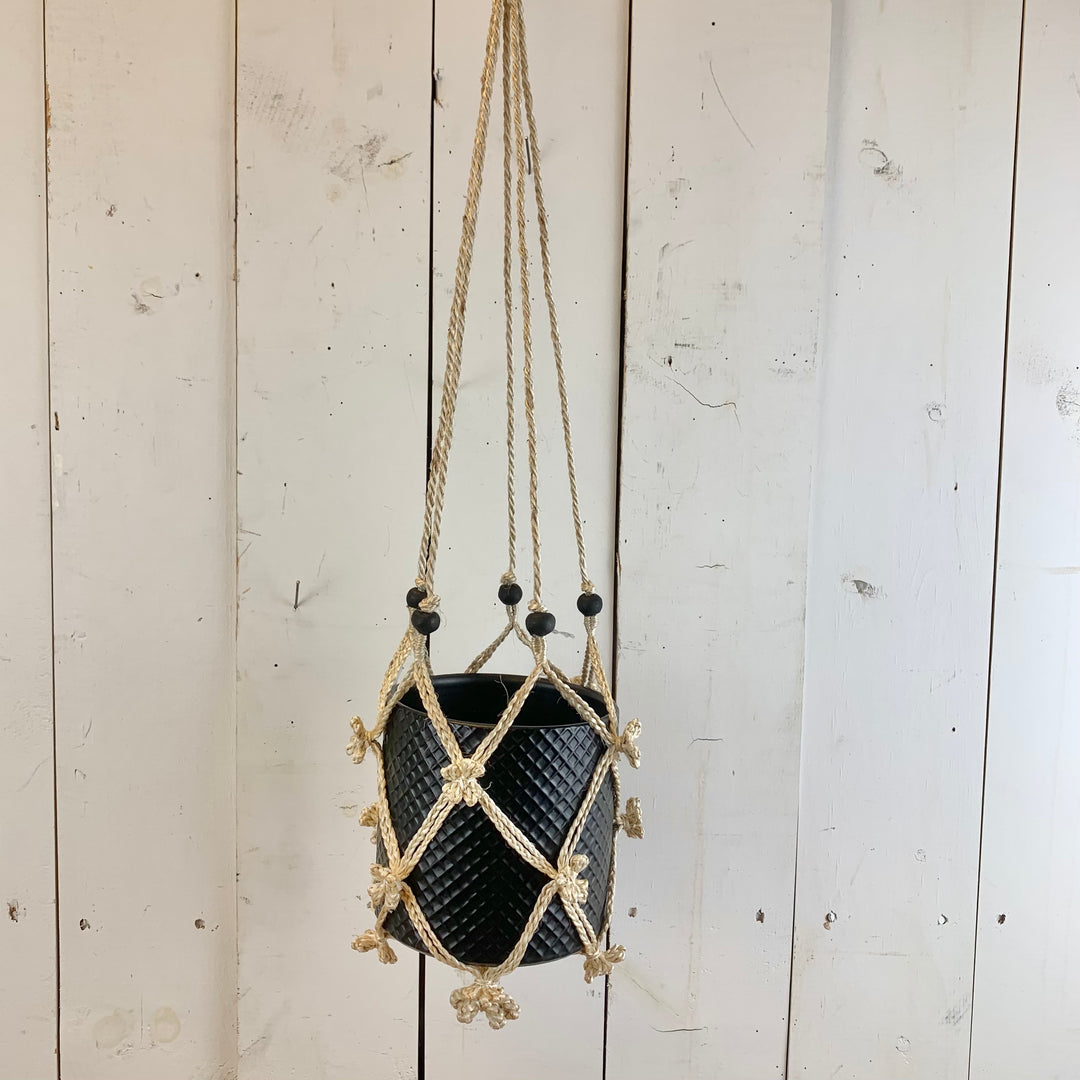 Ivory Flower Plant Hanger with Black Beads