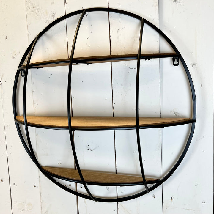 Black Metal Wall Shelf with Wood Shelves