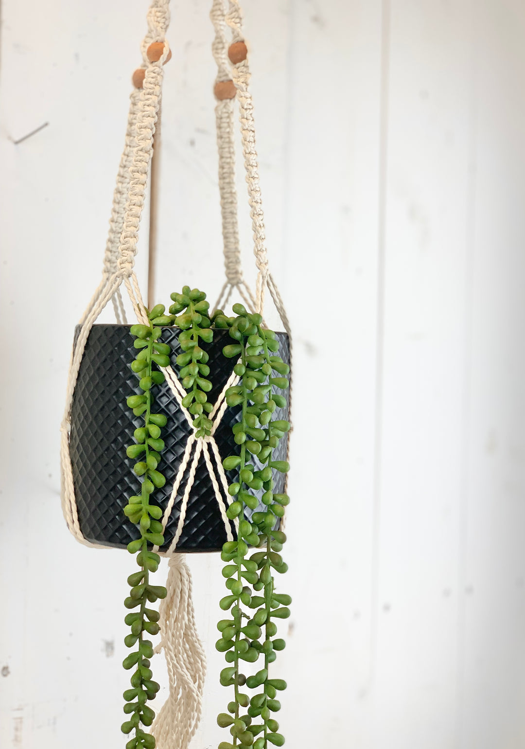 Ivory Plant Hanger with Terracotta Beads