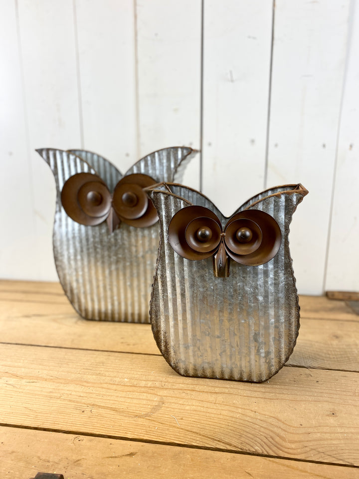 Galvanized Owl Planter