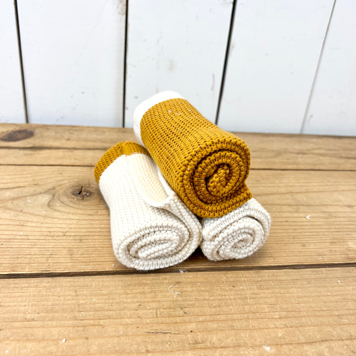 Cotton Dish Cloths/Wash Cloths Mustard and Cream