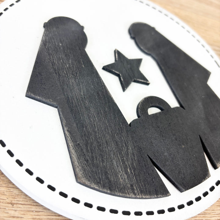 Reversible Nativity Wood Ornament