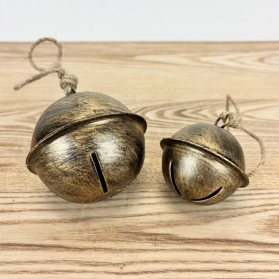 Antiqued Gold Jingle Bell Ornament - 2 Sizes