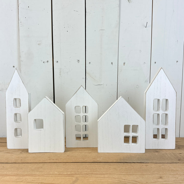 Wooden White Houses - Set of 5