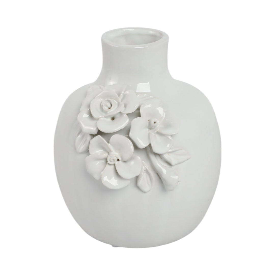 Rose Applique Ceramic Bud Vase, Cream