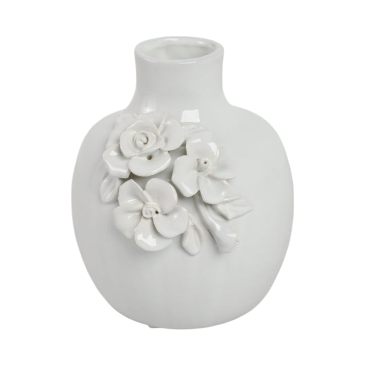 Rose Applique Ceramic Bud Vase, Cream