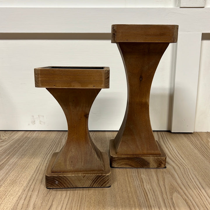 Square Wooden Candlesticks - Set of 2