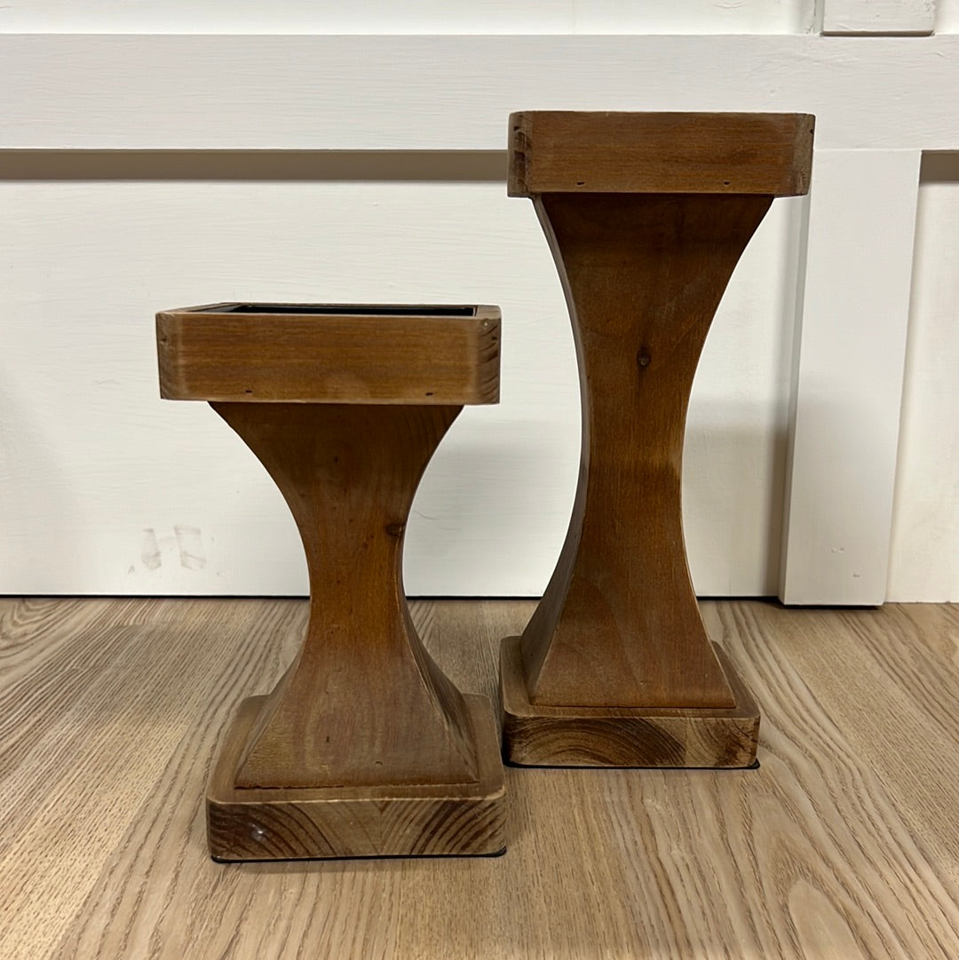 Square Wooden Candlesticks - Set of 2