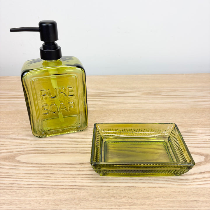 Olive Glass Soap Containers - 2 Styles