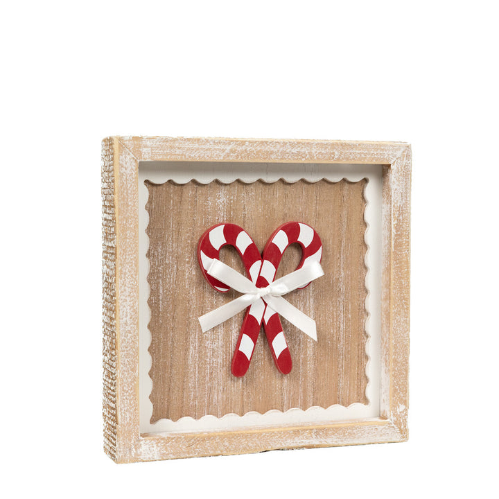 Candy Cane Home Christmas Reversible Wood Framed Art