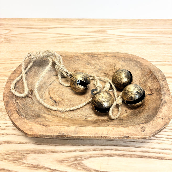 Hanging Metal Jingle Bells with Jute Rope - Antique Brass