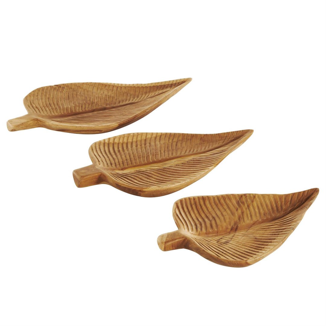 Teak Wood Carved Leaf Trays - 3 Sizes