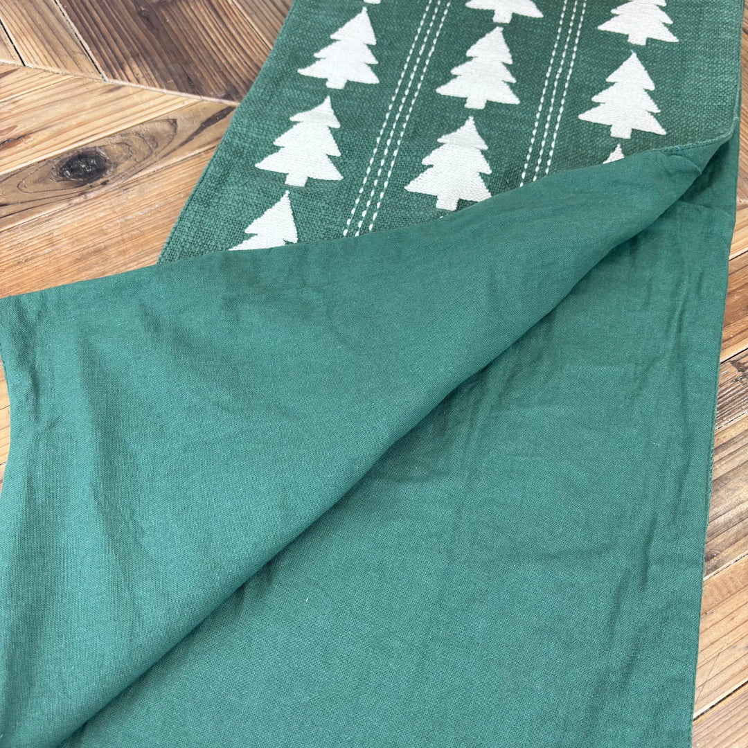 Green Table Runner with Trees