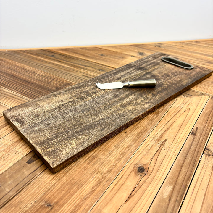 Stained Mango Wood Serving Tray with Cheese Knife