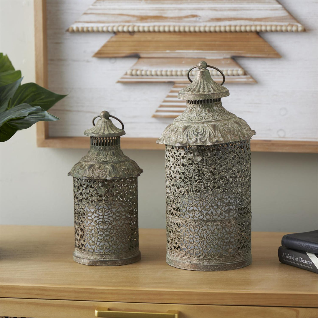 Brown Metal Scroll Distressed Lanterns, 2 sizes available