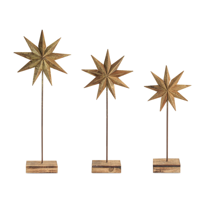 Star Set On Wooden Stand, Set of 3