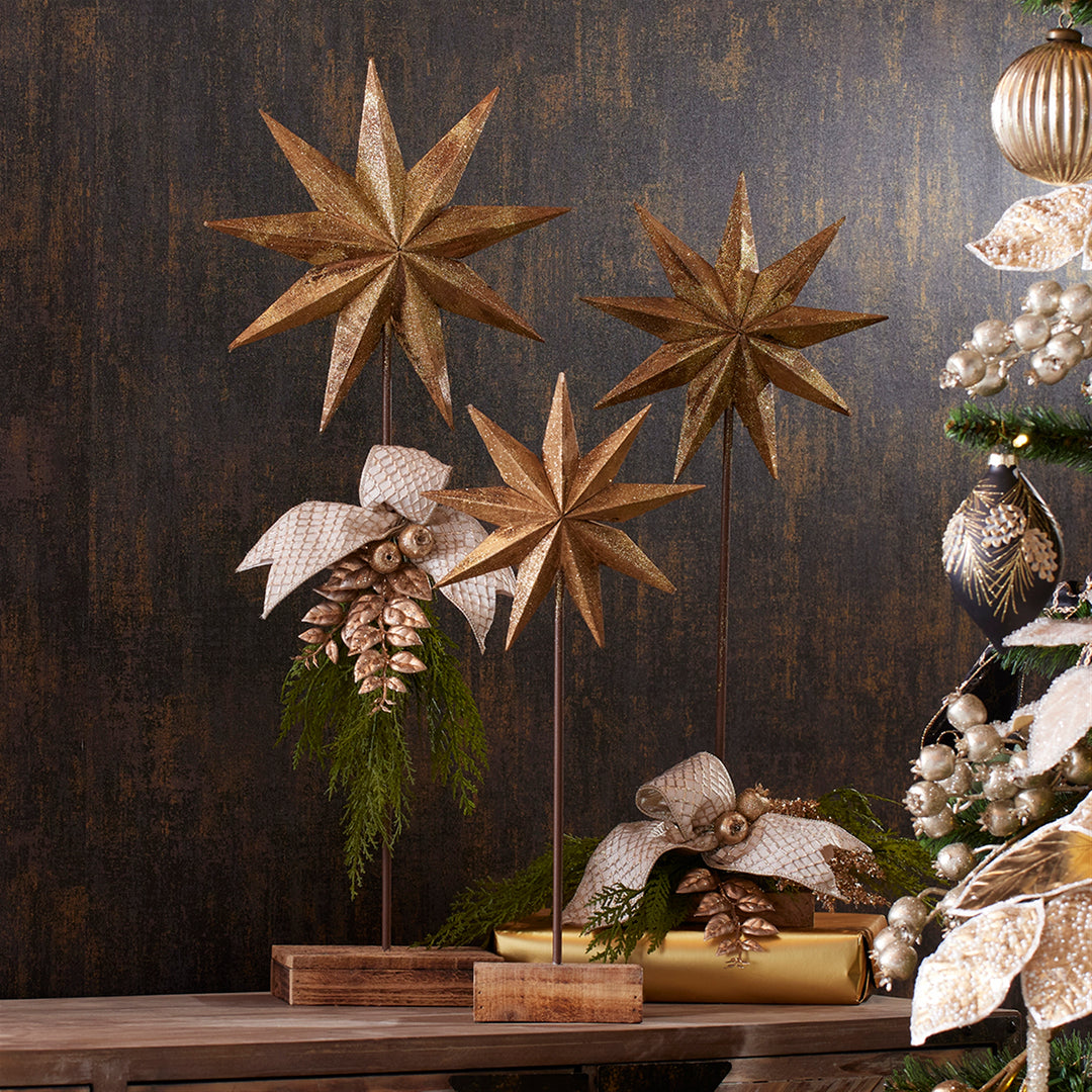 Star Set On Wooden Stand, Set of 3
