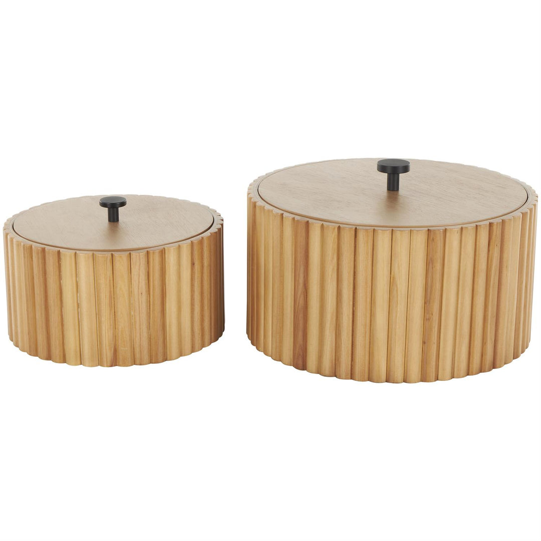 Handmade Wooden Slatted Box with Lids - Set of 2