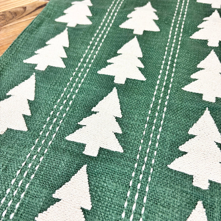 Green Table Runner with Trees