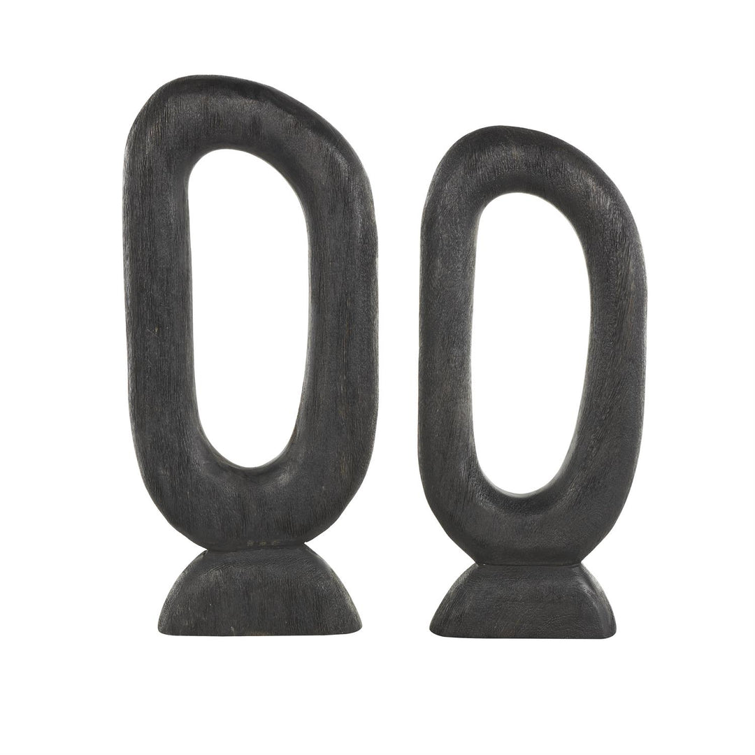 Wood Abstract Cutout Oval Decorative Sculpture, Set of 2