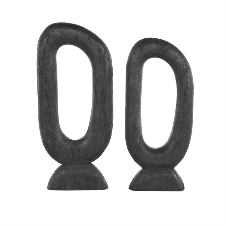 Wood Abstract Cutout Oval Decorative Sculpture, Set of 2